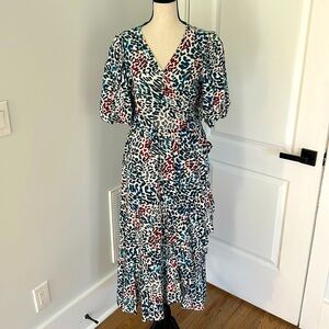 Cotton wrap dress with funky colorful animal print